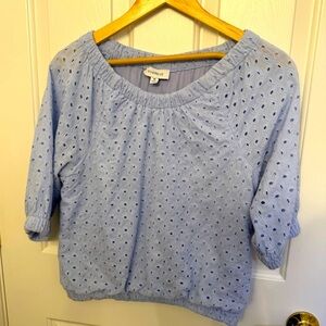 Evereve Powder Blue Eyelet Top Medium